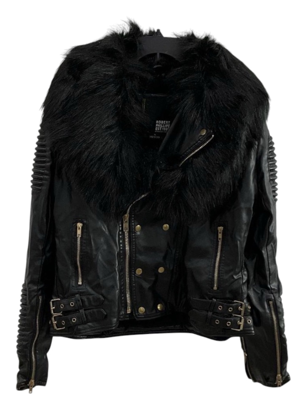 Robert Phillipe Black Faux Leather Moto Jacket